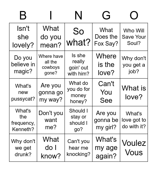 SONG TITLES THAT ARE QUESTIONS Bingo Card