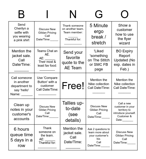 AE Bingo! Bingo Card