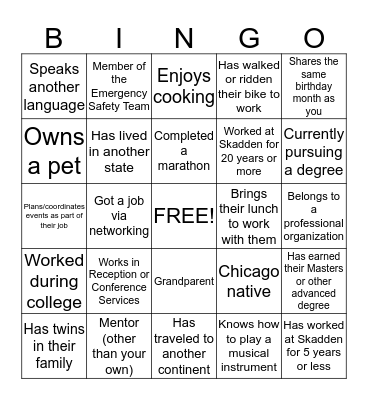 Networking Bingo Card