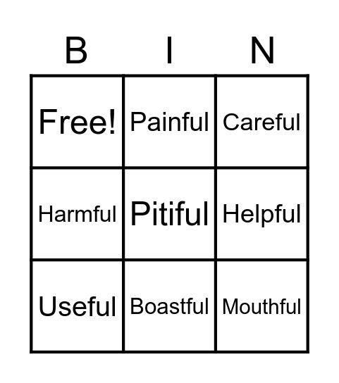 SUFFIX-LY Bingo Card