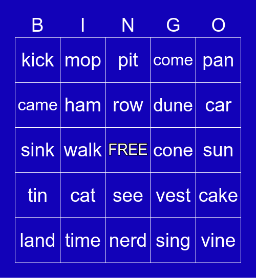 Rhyming Words! Bingo Card