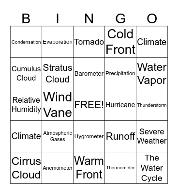 Weather Bingo Card