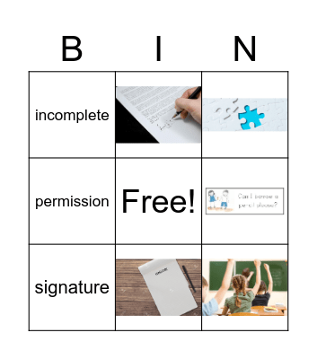 Vocabulary Bingo Card