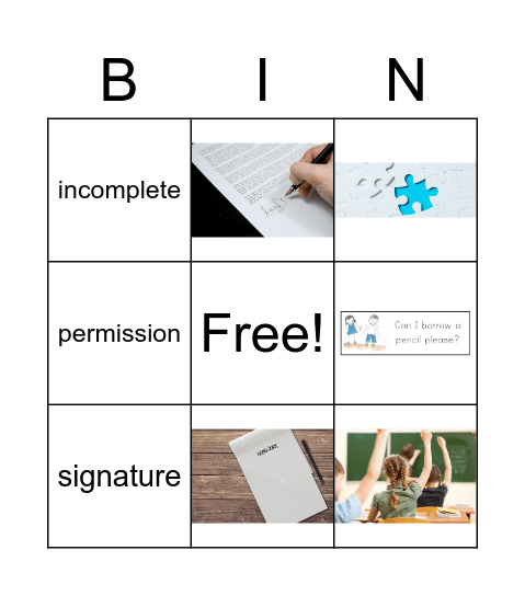 Vocabulary Bingo Card