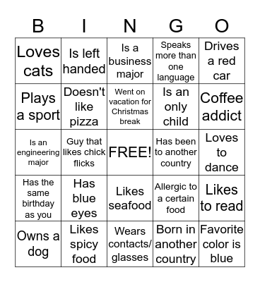 People Bingo!!! Bingo Card