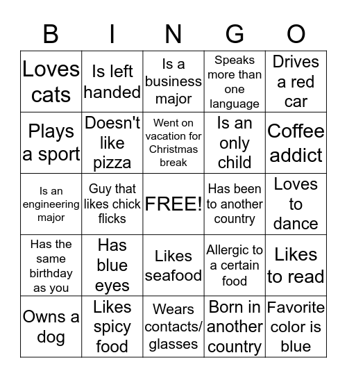 People Bingo!!! Bingo Card