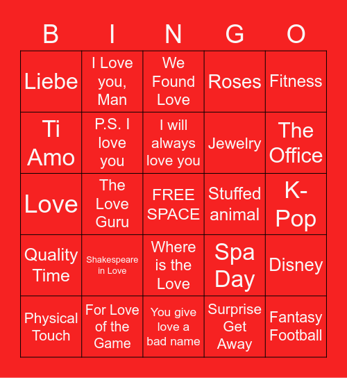 L - O - V - E Bingo Card
