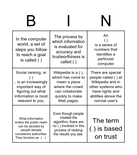 Authority and Trust Bingo Card