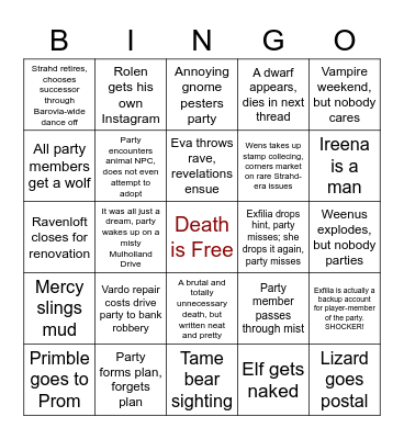 Barovian Buddies Bingo! Bingo Card