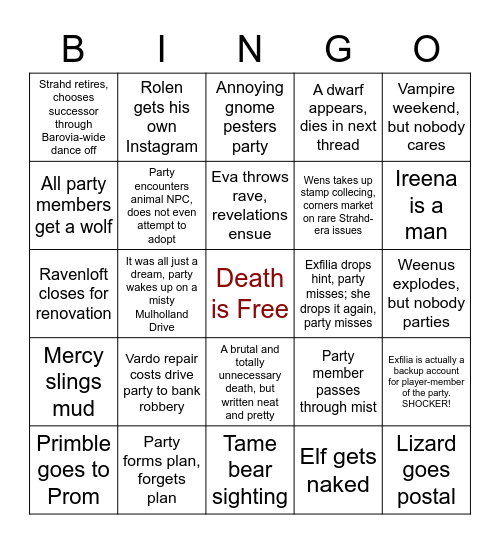 Barovian Buddies Bingo! Bingo Card