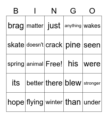 Level 4 Vocab. Bingo Card