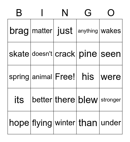 Level 4 Vocab. Bingo Card