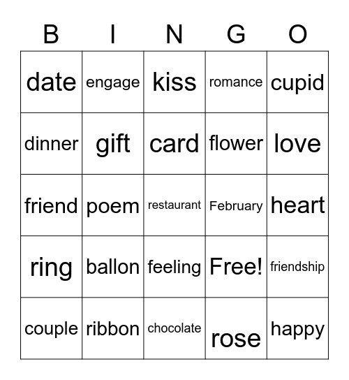 valentine's day Bingo Card
