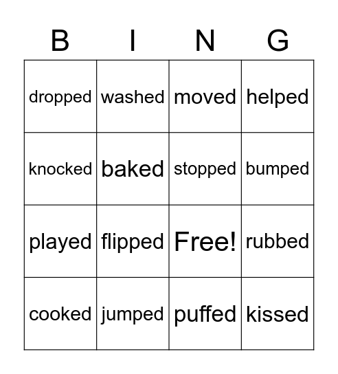 words ending with ed Bingo Card