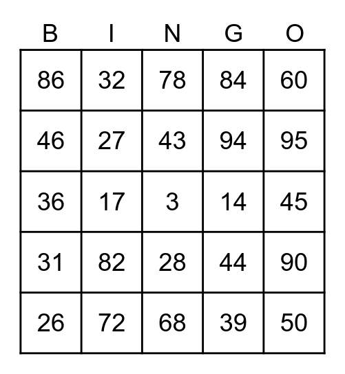 Kinder 2 Bingo Card