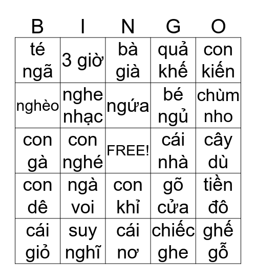 Việt Nam Bingo Card