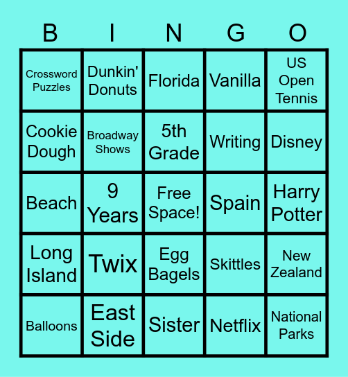 All About Hilary! Happy Birthday! Bingo Card