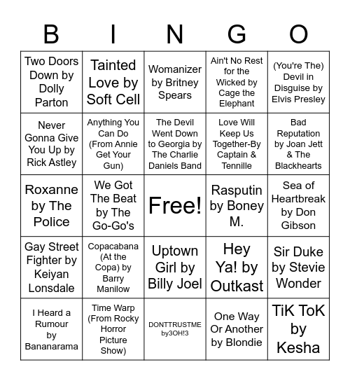 Playlist Guesses for Umbrella Academy S3 Bingo Card