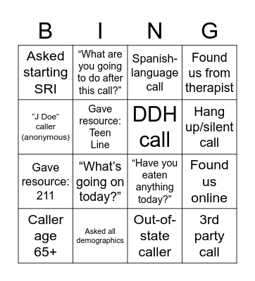 Listen In Bingo! 2.9.21 Bingo Card