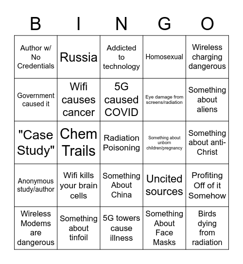 Radiation Bingo Card