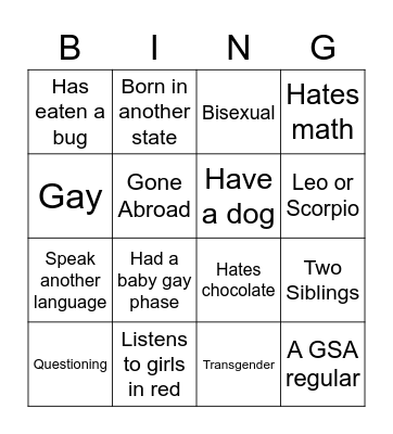 GSA Speed Dating Bingo Card
