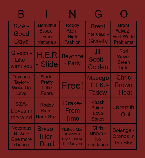 R&B Bingo Card