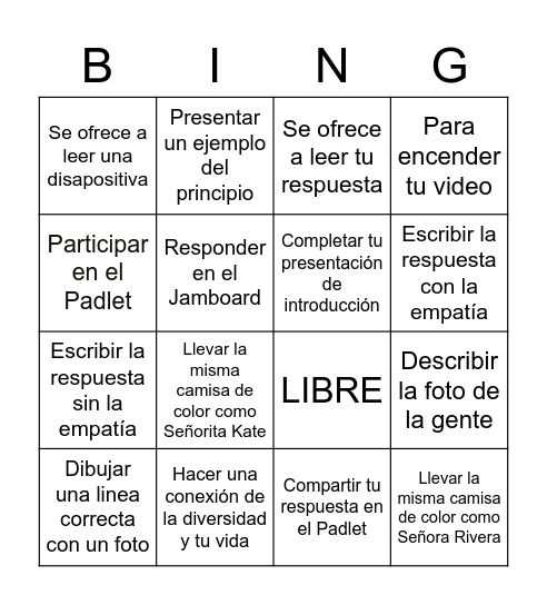 LOS PRINCIPIOS RECTORES Bingo Card