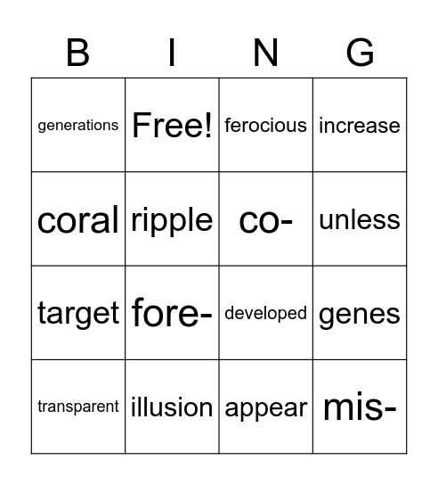 Unit 4-3 Vocabulary Bingo Card