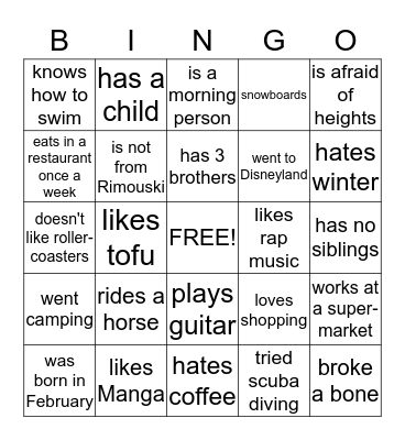 FIND SOMEONE WHO... Bingo Card