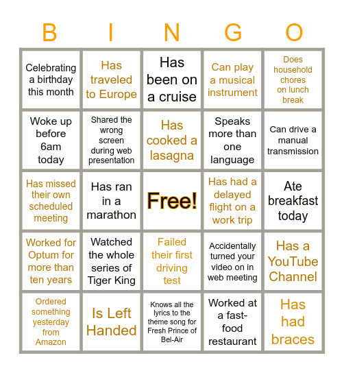 Optum Bingo Card