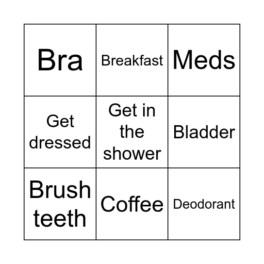 Tomorrow morning Bingo Card