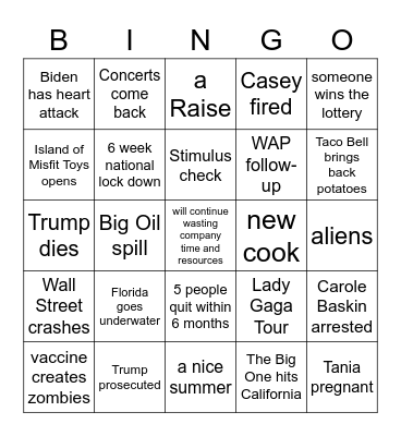 2021 Predictions Bingo Card