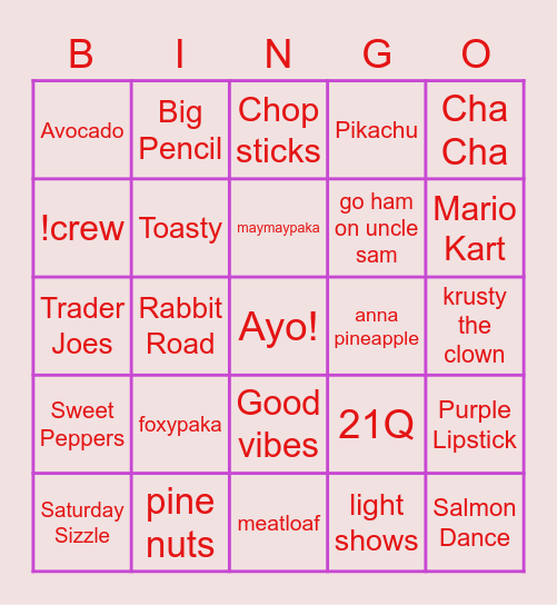 BingAYO Bingo Card