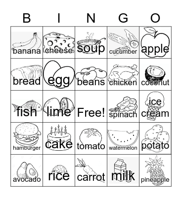 HCA food bingo Card