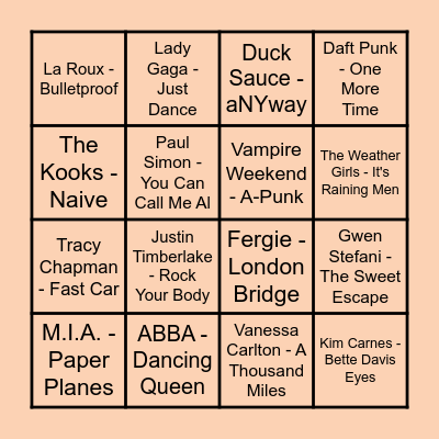 Prince Music Bingo #2 Bingo Card