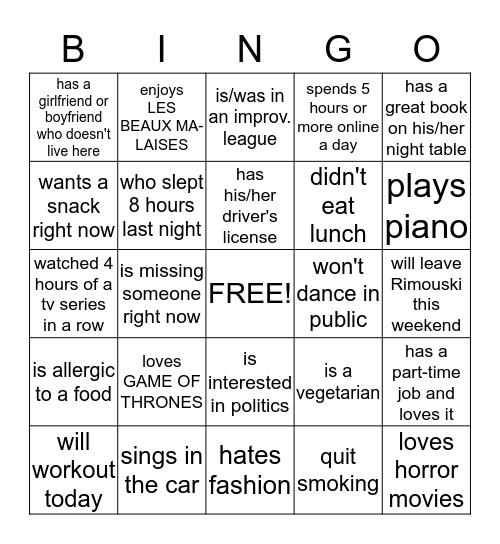 FIND SOMEONE WHO... Bingo Card