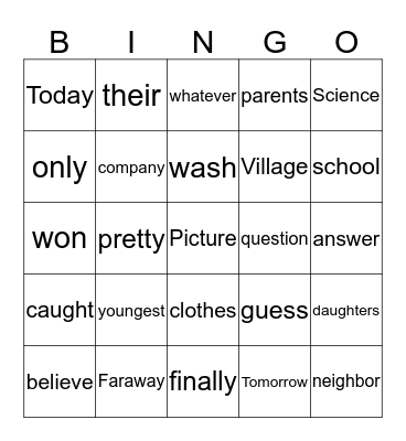 Unit 3 HFW  Bingo Card
