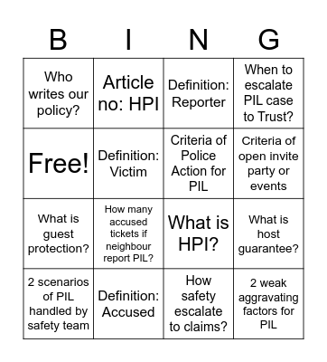 Safety Day 2 EOD Bingo Card