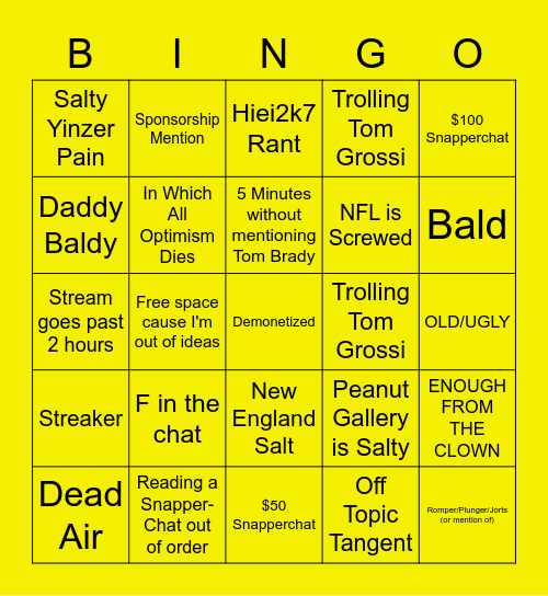 Dumpster Fire BINGO Card