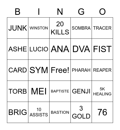 Overwatch bullshit Bingo Card