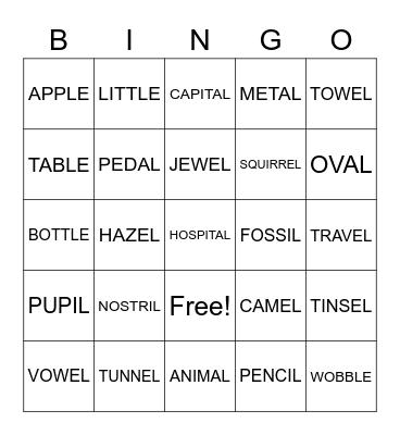 WORD BINGO Card