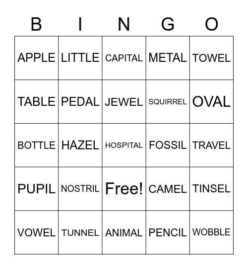 WORD BINGO Card