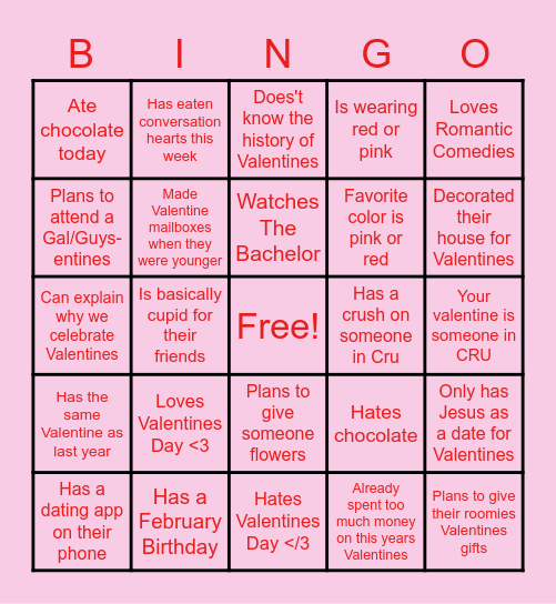 CRU Valentines Bingo <3 Bingo Card