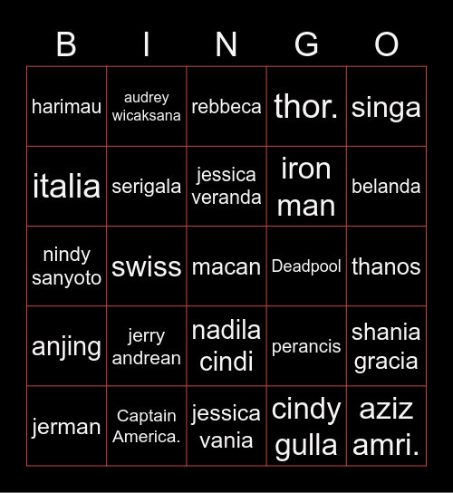 Abin Bingo Card