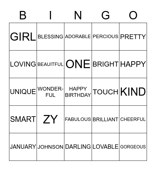 ZY BIRTHDAY Bingo Card