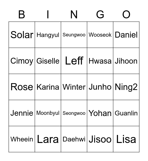 Mina Bingo Card