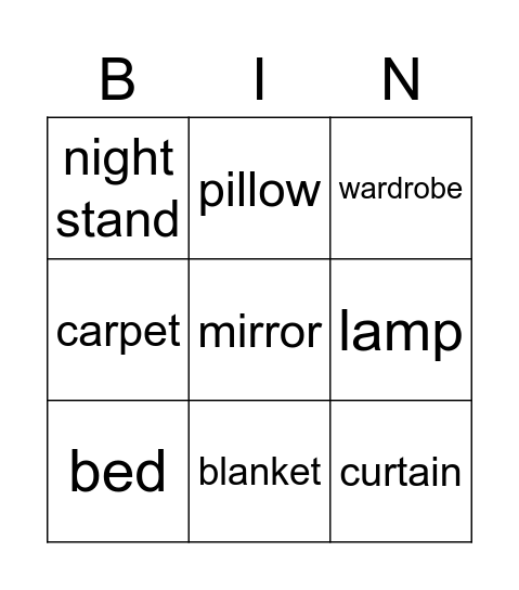 Bedroom Bingo Card