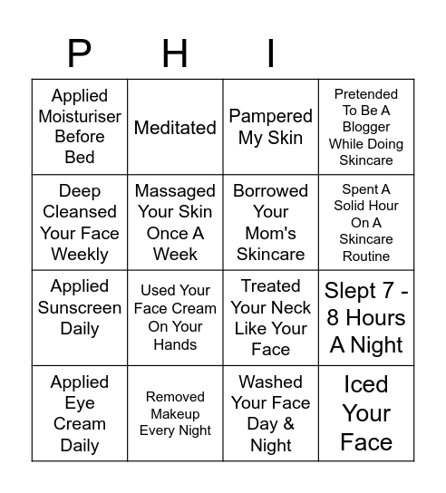 Have You Ever PHI BINGO Card