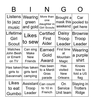 Mountain Magic Mardi Gras Bingo Card