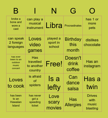 Ice Breaker Bingo Card